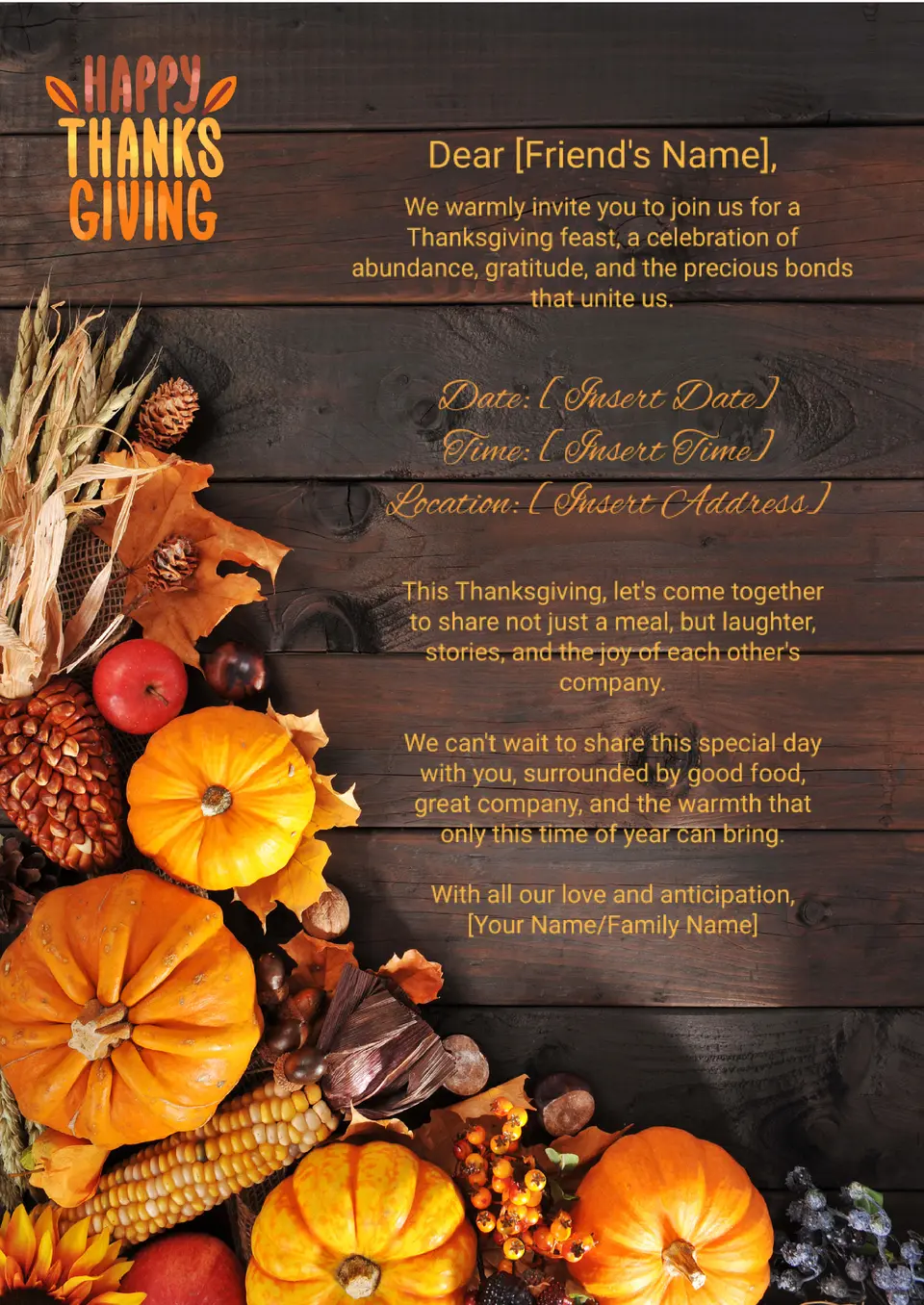 free thanksgiving invitation template for google docs
